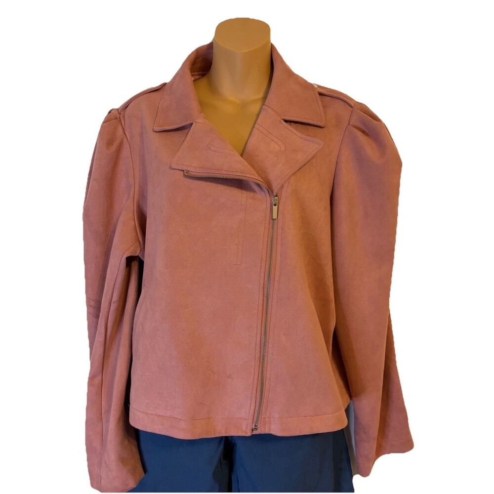 LC Lauren Conrad Classy Women XXL Soft Velour Mauve Moto Jacket Lightweight
